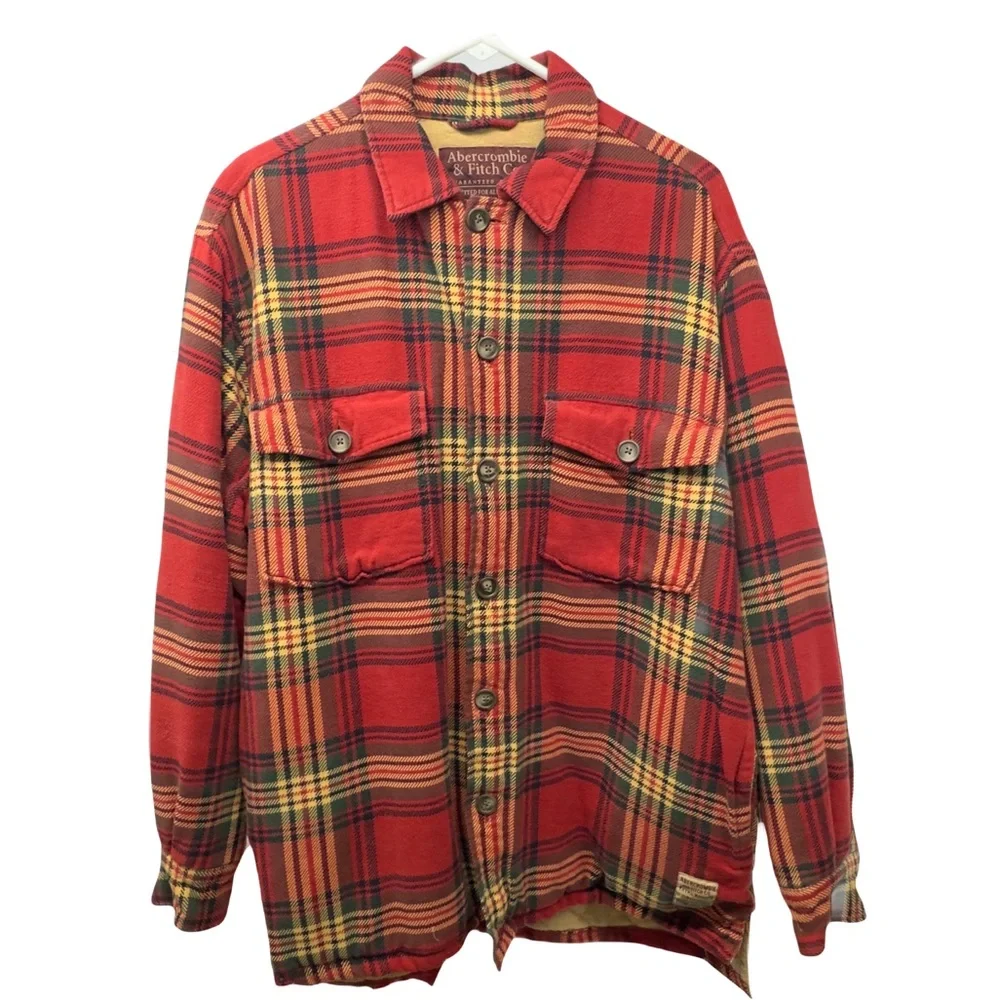 Vintage Abercrombie & Fitch heavy red plaid flannel jacket slacket small men’s